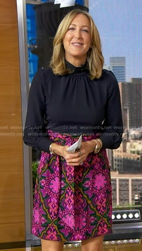 Lara's navy top and pink floral skirt on Good Morning America
