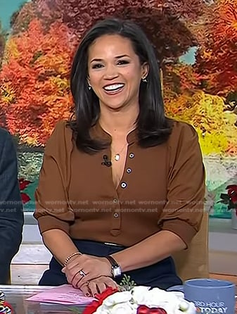 Laura's brown puff sleeve top on Today