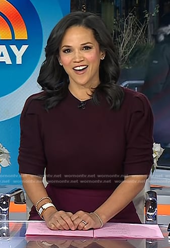 Laura's burgundy puff sleeve sweater on Today