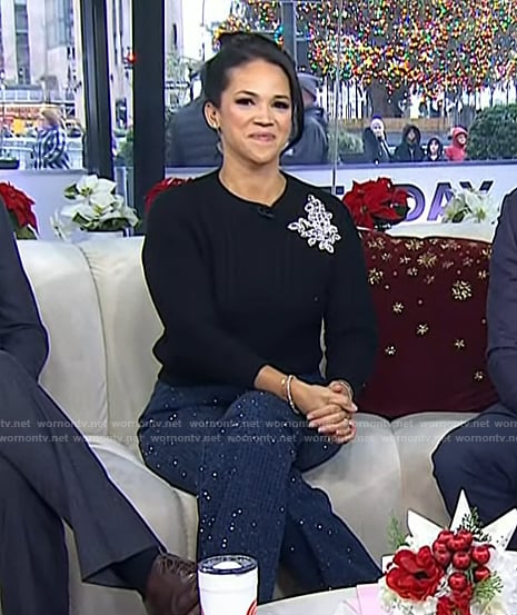 Laura’s black embellished sweater and jeans on Today