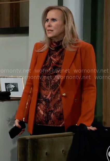 Laura's orange blazer with zips on General Hospital