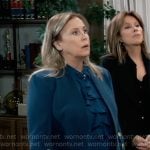 Laura’s teal ruffle blouse and blazer on General Hospital