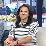 Laura Jarrett’s white striped puff sleeve top on Today