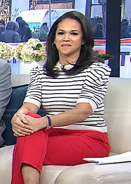 Laura Jarrett's white striped puff sleeve top on Today