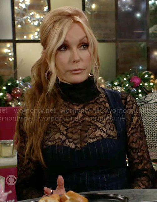 Lauren's black lace top and pinstripe bustier top on The Young and the Restless