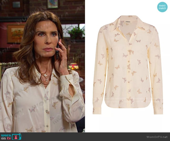 L'Agence Laurent Button-Front Blouse worn by Hope Williams (Kristian Alfonso) on Days of our Lives