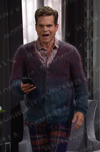 Leo's ombre cardigan and plaid pants on Days of our Lives