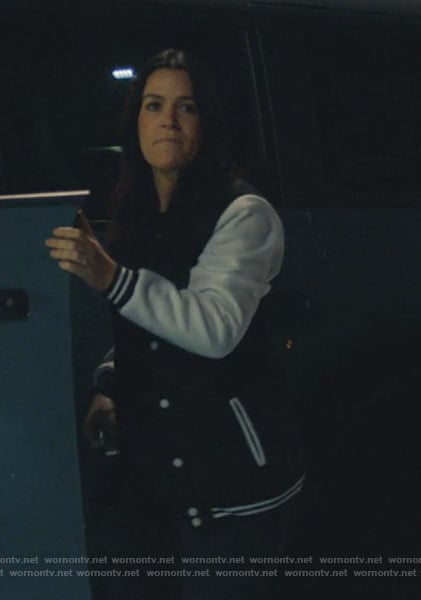 Leslie's black and white bomber jacket on No Good Deed