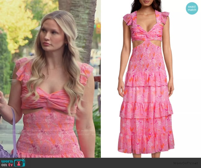 Likely Neely Smocked Cut-Out Midi-Dress worn by Molly O’Connell on Southern Charm