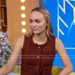 Lily-Rose Depp’s brown tweed vest and mini skirt on Good Morning America