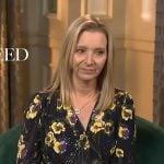 Lisa Kudrow’s black floral print blouse on Access Hollywood