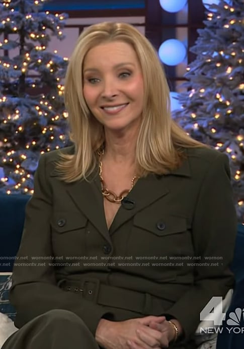 Lisa Kudrow’s green utility jumpsuit on The Kelly Clarkson Show