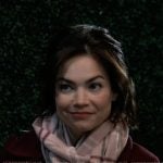 Elizabeth’s pink plaid scarf on General Hospital