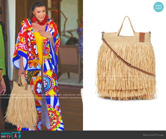 Loewe x Paula's Ibiza Fringe Raffia Shoulder Bag worn by Bronwyn Newport on The Real Housewives of Salt Lake City