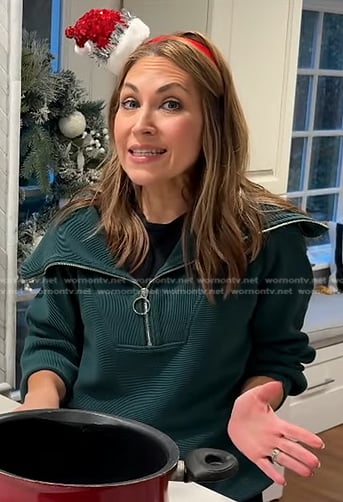 Lori's green ribbed half zip sweater on Good Morning America