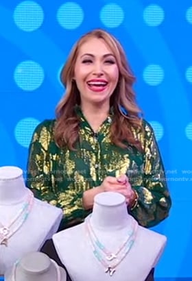 Lori's green metallic floral blouse on Good Morning America