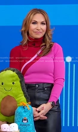 Lori's pink colorblock turtle neck sweater on Good Morning America