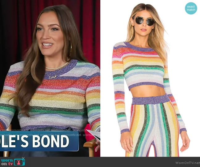 Lovers and Friends Believe Sweater worn by Emily Orozco on Access Hollywood