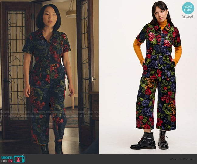 Lucy and Yak Cotton Jumpsuit in Maria Print worn by Sarah Weber (Poppy Liu) on No Good Deed