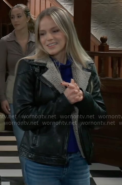 Lulu’s leather jacket with fleece lining on General Hospital