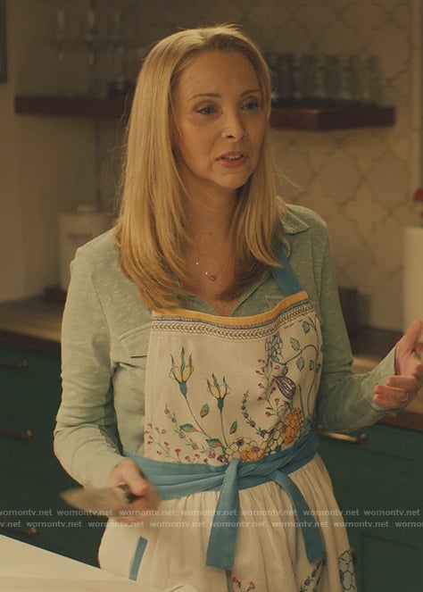 Lydia's floral print apron on No Good Deed