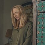 Lydia’s green silk button down blouse on No Good Deed