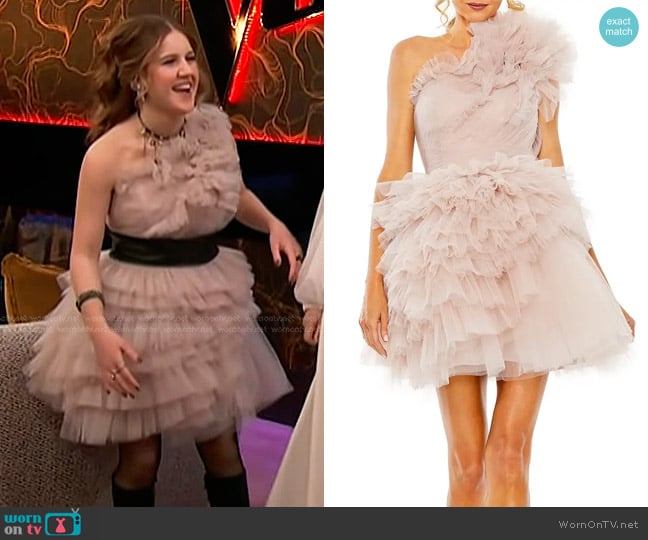 Sydney Sterlace’s pink ruffle tulle mini dress on The Voice