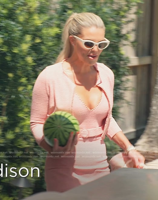 Madison's pink tweed jacket and belted swimsuit on Southern Charm