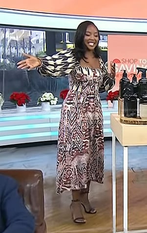 WornOnTV Makho s mixed print midi dress on Today Makho Ndlovu Clothes and Wardrobe from TV