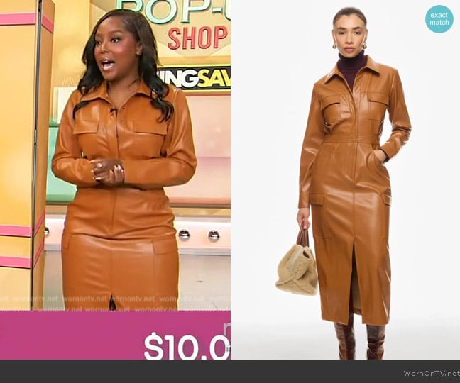 Marissa Webb Collective Front Slit Leather Shirt Dress worn by Makho Ndlovu on Sherri