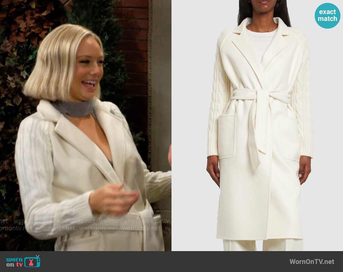 Max Mara Hello cable knit wool & cashmere coat worn by Abby Newman (Melissa Ordway) on The Young and the Restless