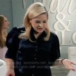 Maxie’s navy button down top on General Hospital