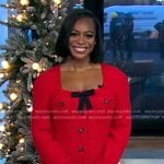 Maya Allen’s red bow detail tweed dress on Good Morning America