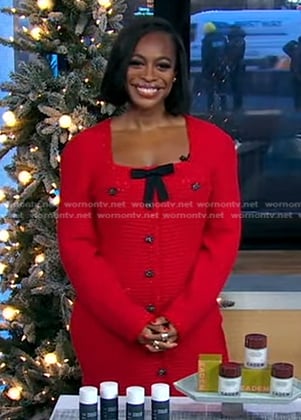 Maya Allen's red bow detail tweed dress on Good Morning America