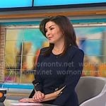 Meg Oliver’s navy chain sleeve dress on CBS Mornings