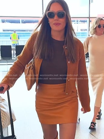 Meredith's orange cardigan and leather mini skirt on The Real Housewives of Salt Lake City