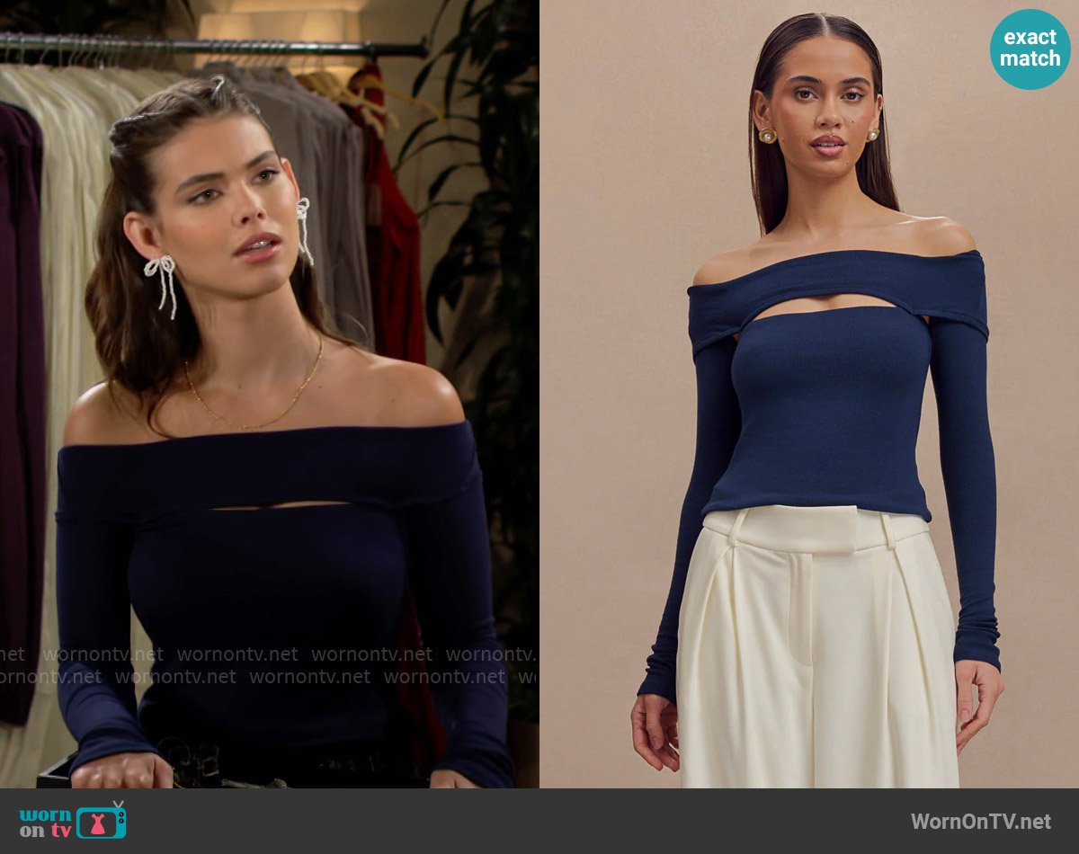 Meshki Briah Cut Out Modal Long Sleeve Top worn by Electra Forrester (Laneya Grace) on The Bold and the Beautiful