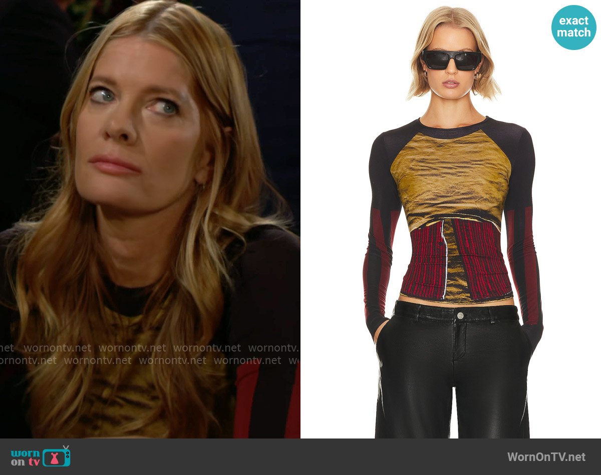 Miaou Long Sleeve Tee in Cheimises In Rouge worn by Phyllis Summers (Michelle Stafford) on The Young and the Restless