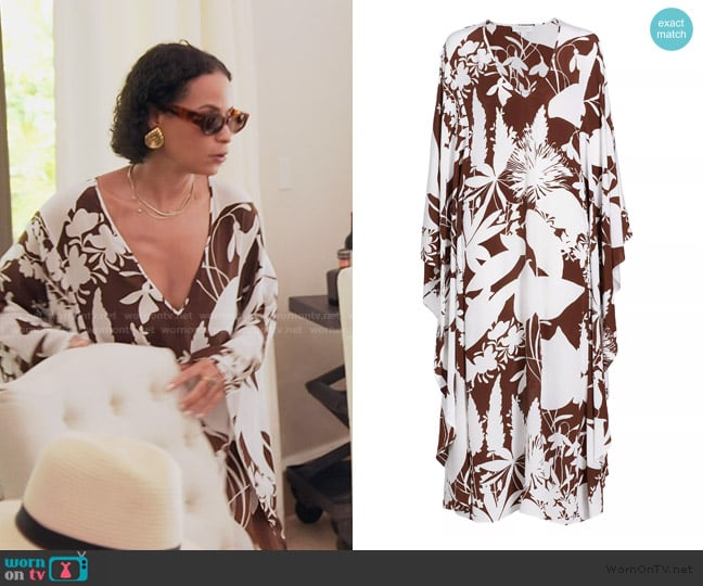 Michael Kors Collection Floral Silk V-Neck Caftan worn by Sai De Silva on The Real Housewives of New York City