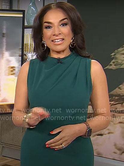 Michelle Miller's bottle green dress on CBS Mornings