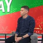 Mikey Day’s blue houndstooth sweater on Today