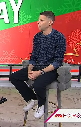 Mikey Day's blue houndstooth sweater on Today