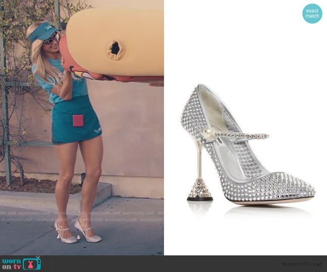 Miu Miu Embellished Mary Jane Pumps worn by Paris Hilton on Paris and Nicole The Encore