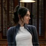 Molly’s navy rib knit cardigan on General Hospital