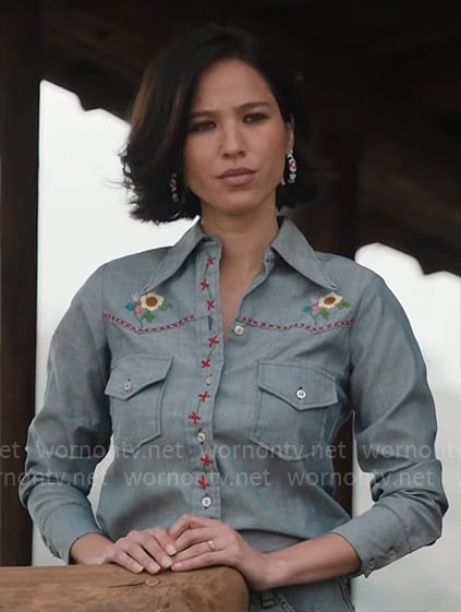 Monica's floral embroidered chambray shirt on Yellowstone