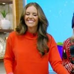 Monica Mangin’s red contrast trim sweater on Live with Kelly and Mark