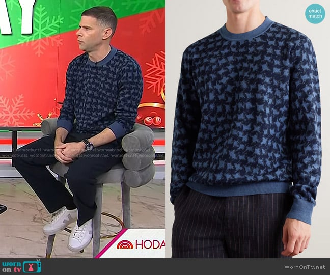 Mr P. Houndstooth Jacquard-Knit Wool Sweater worn by Mikey Day on Today