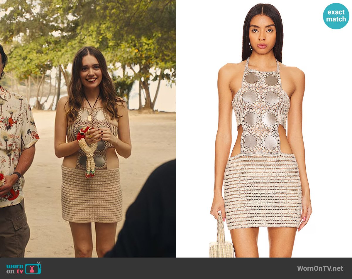 My Beachy Side Crochet Cut Out Mini Dress worn by Chelsea (Aimee Lou Wood) on The White Lotus