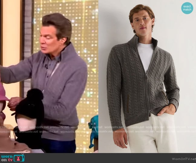 N. Pearl Richmond Cable Cashmere Cardigan worn by Adam Glassman on The View