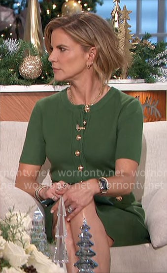 Natalie’s green dress with gold buttons on The Talk